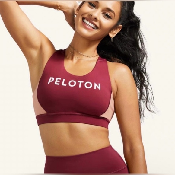 Peloton Small Colorblock Performance Sports Bra Maroon Peach Criss Cross Back - Picture 7 of 7